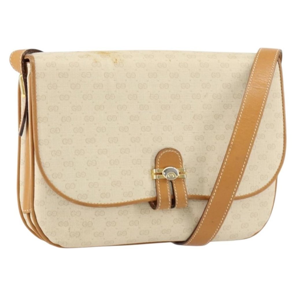 Authentic Gucci Micro Gg Supreme Shoulder Bag Pvc Ivory Gold 001 406 1780